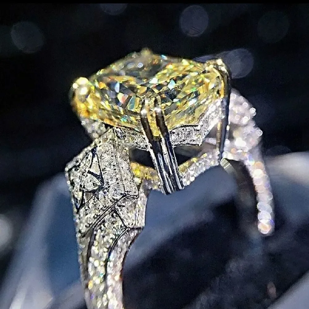 Yellow Sapphire Cocktail Ring with Clear White Diamonds on 925 Sterling Silver